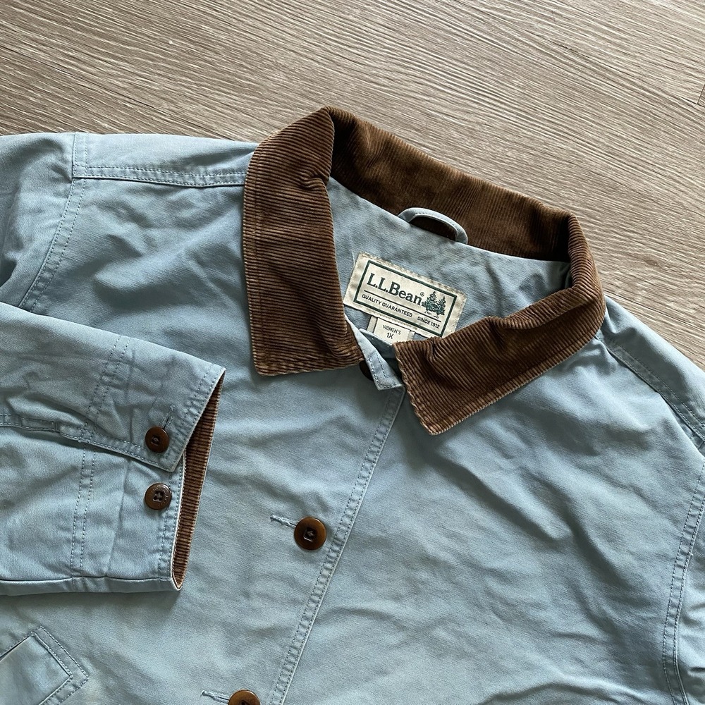 Vintage L.L. Bean Barn Coat Chore Jacket Women's 1X Blue Corduroy Collar READ